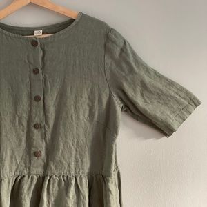 Old linen mill midi sage green dress XL